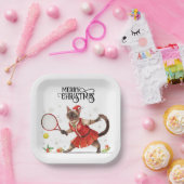 Tennis Weihnachts-Party mit Cat Players Pappteller (Party)