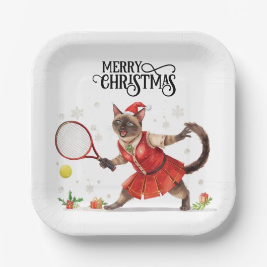Tennis Weihnachts-Party mit Cat Players Pappteller (Vorderseite)