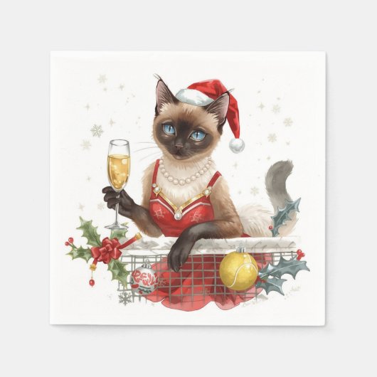 Tennis Weihnachts-Party mit Cat Players Serviette (Vorderseite)