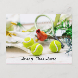 Tennis Weihnachtskarte mit Ball und Racket Postkarte