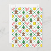 Tennis-Weihnachtsmuster Feiertagspostkarte (Vorne/Hinten)