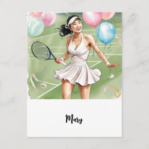 Tennis Woman Player mit viel Glück zum Geburtstag Postkarte