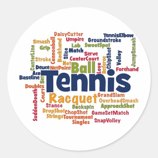 Tennis Word Cloud Runder Aufkleber (Vorderseite)