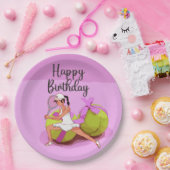 Tennisball auf rosa Happy Birthday Woman Player Pappteller (Party)