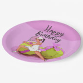 Tennisball auf rosa Happy Birthday Woman Player Pappteller (Schrägansicht)