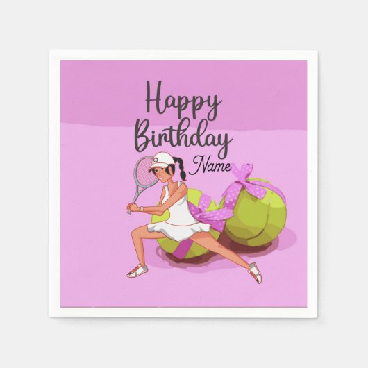 Tennisball auf rosa Happy Birthday Woman Player Serviette (Vorderseite)