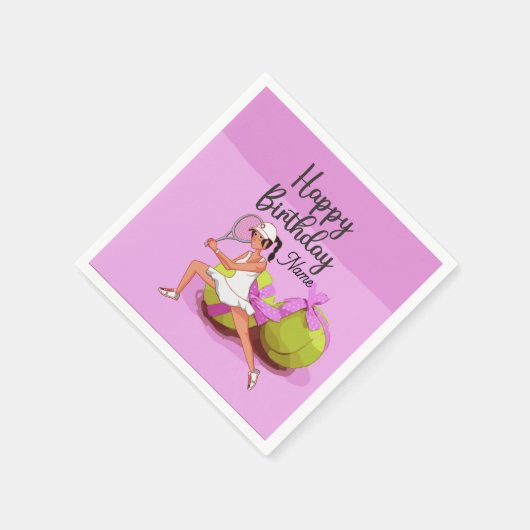 Tennisball auf rosa Happy Birthday Woman Player Serviette (Ecke)