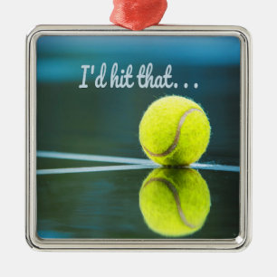 Tennisball, den ich treffen würde Lustiges Geschen Ornament Aus Metall