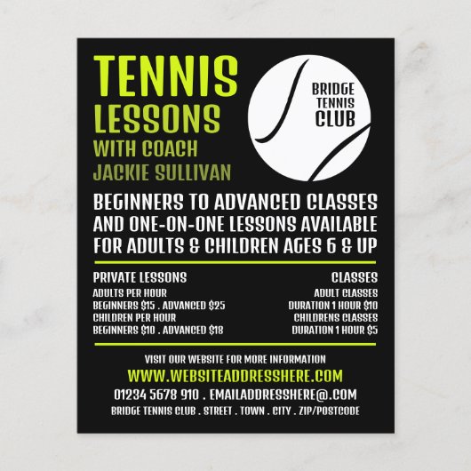Tennisball-Design, Tennisunterricht/Klassenwerbung Flyer (Vorne)