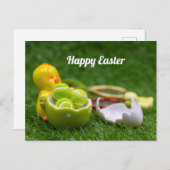 Tennisball für Osterferien mit Tenniseiern Feiertagspostkarte (Vorne/Hinten)