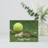Tennisball für Osterferien mit Tenniseiern Feiertagspostkarte (Stehend Vorderseite)