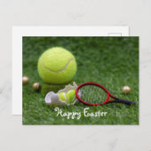 Tennisball für Osterferien mit Tenniseiern Feiertagspostkarte (Vorne/Hinten)