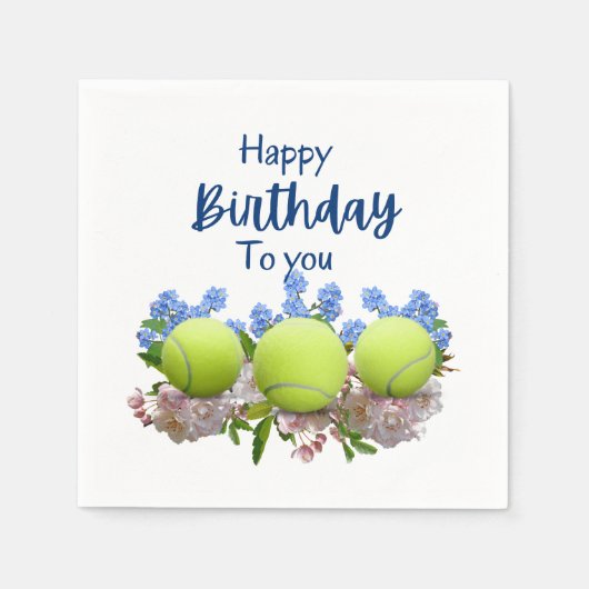 Tennisball Geburtstag mit Blume für Spieler Napk Serviette (Vorderseite)