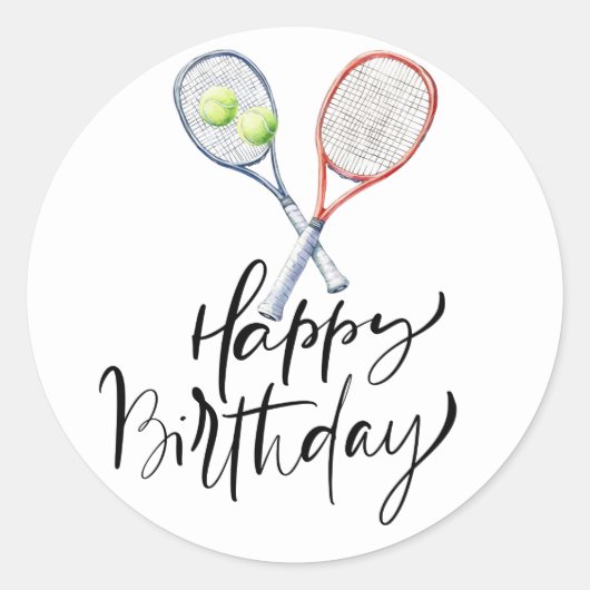 Tennisball Glücklich Geburtstag zum Spieler Runder Aufkleber (Vorderseite)