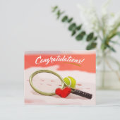 Tennisball Glückwünsche zu Rot mit Liebe Postkarte (Stehend Vorderseite)