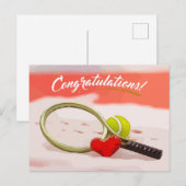 Tennisball Glückwünsche zu Rot mit Liebe Postkarte (Vorne/Hinten)