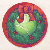 Tennisball im Kranz auf Rot Runder Pappuntersetzer (Vorderseite)