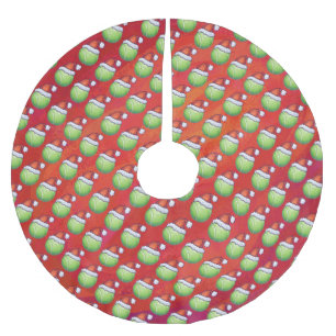 Tennisball in Weihnachtsmannmütze Muster auf Rot Polyester Weihnachtsbaumdecke