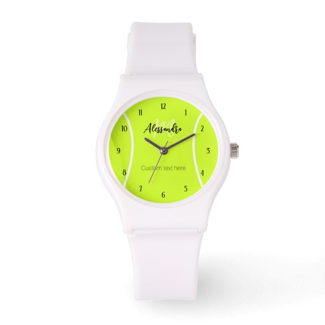 Tennisball individuelle Name & Text Armbanduhr (Vorderseite)