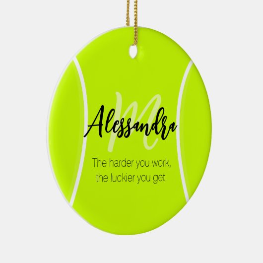 Tennisball individuelle Name & Text Keramik Ornament (Rechts)