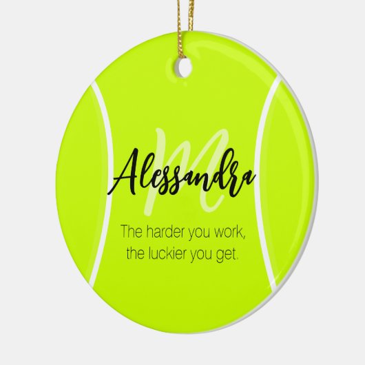 Tennisball individuelle Name & Text Keramik Ornament (Links)