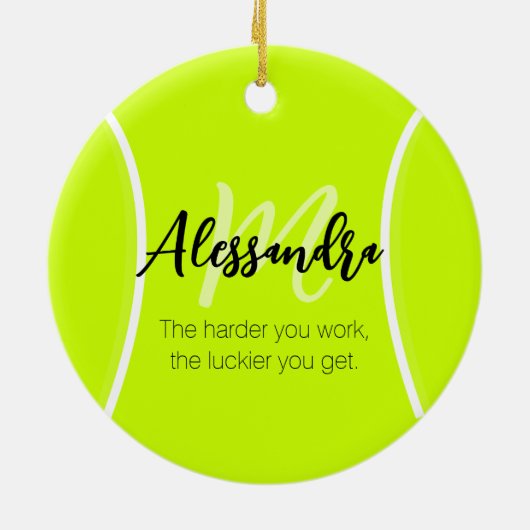 Tennisball individuelle Name & Text Keramik Ornament (Hinten)