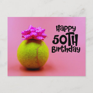 Tennisball mit 50. Geburtstag Wort auf rosa Postkarte