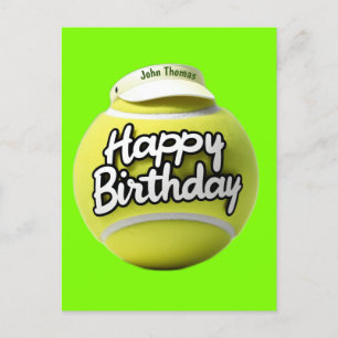 Tennisball mit Alles Gute zum Geburtstag tragender Postkarte
