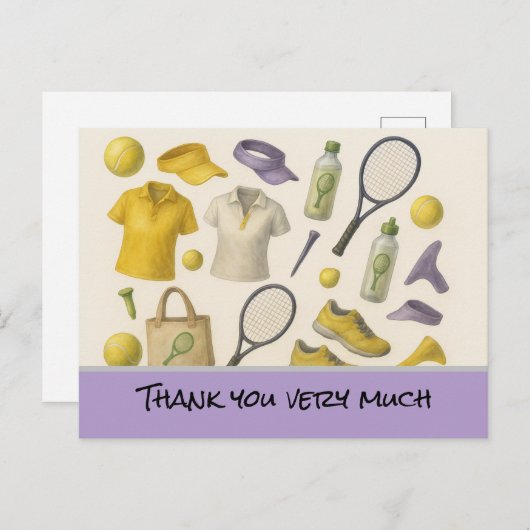 Tennisball mit blauem Schläger Danke Karte (Vorne/Hinten)