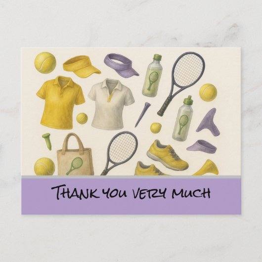 Tennisball mit blauem Schläger Danke Karte (Vorderseite)