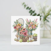 Tennisball mit Blume des Tennisspielers Dankeskarte (Stehend Vorderseite)