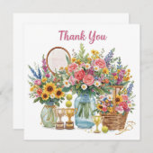 Tennisball mit Blume des Tennisspielers Dankeskarte (Vorne/Hinten)