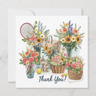 Tennisball mit Blume des Tennisspielers Dankeskarte