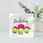 Tennisball mit Blume zum Geburtstag Karte (Stehend Vorderseite)
