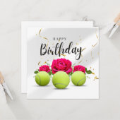 Tennisball mit Blume zum Geburtstag Karte (Vorderseite/Rückseite Beispiel)