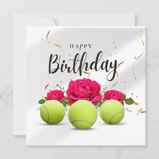 Tennisball mit Blume zum Geburtstag Karte (Vorderseite)