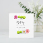 Tennisball mit Blume zum Geburtstag Karte (Stehend Vorderseite)