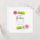 Tennisball mit Blume zum Geburtstag Karte (Vorderseite/Rückseite Beispiel)
