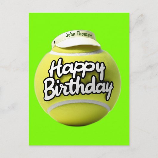 Tennisball mit fröhlichem Geburtstag mit Visier Postkarte (Vorderseite)