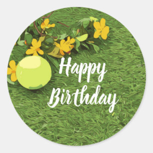 Tennisball mit gelber Blume Geburtstag Runder Aufkleber