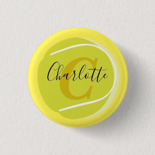 Tennisball mit Gold Monogram Script Name gelb Button (Vorderseite)