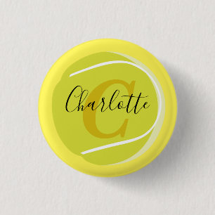 Tennisball mit Gold Monogram Script Name gelb Button
