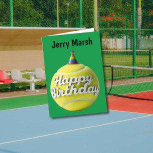 Tennisball mit Happy-Birthday-Geburtstagshut Karte