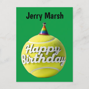 Tennisball mit Happy-Birthday-Geburtstagshut Postkarte