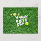 Tennisball mit Happy Birthday mit Bier Postkarte (Vorderseite)