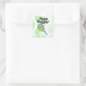 Tennisball mit Happy Birthday Quadratischer Aufkleber (Tasche)