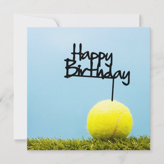 Tennisball mit Happy Birthday Sign auf blauem Himm (Vorderseite)