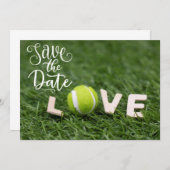 Tennisball mit Liebe Buchstabenwort Save the Date Einladung (Vorne/Hinten)