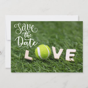 Tennisball mit Liebe Buchstabenwort Save the Date Einladung