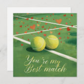 Tennisball mit LOVE auf blauem Court Feiertagskarte (Vorne/Hinten)